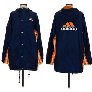 Vintage Adidas Windbreaker Long Jacket Iconic Design Men's M Hooded Big Logo